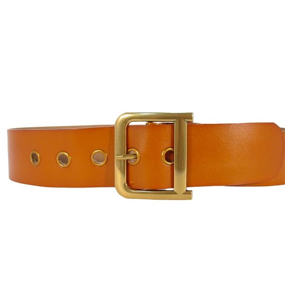 D Statement Buckle Wide Tan Leather Belt Women's M (30"-35") - MINT - Picture 2 of 5
